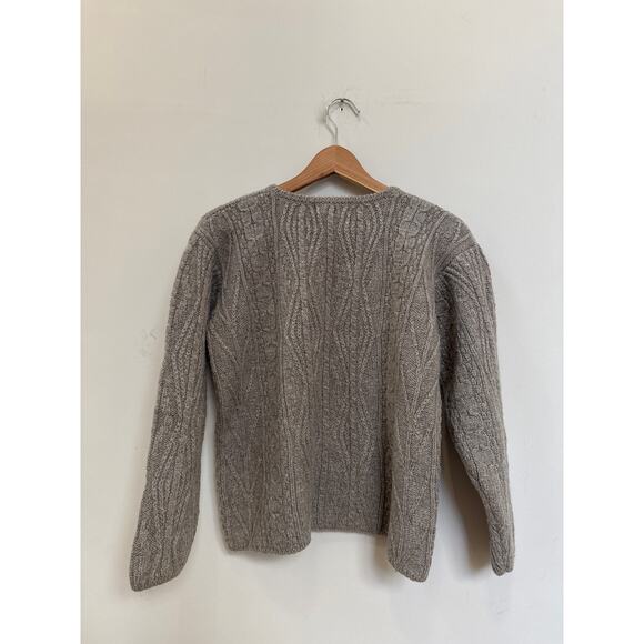 VTG LL Bean 100% Wool Fisherman Sweater Cable Knit Made in Ireland Taupe Medium - Picture 3 of 3